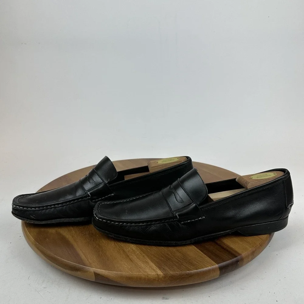Mens Salvatore Ferragamo Black Leather Square Toe Penny Loafers Size 10.5‎ B GUC